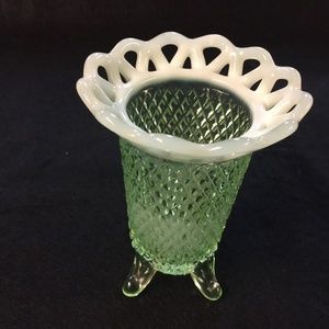 Green Vaseline glass vase, vintage 1930's.